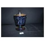 Fenton Blue Irridescent Compote Jar with lid