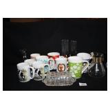 Coffee Mugs-OSU, Christmas. Cows;Glass Butter Dish