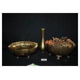 Brass/Metal footed bowls; Vase