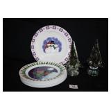 Glass Trees-Green/Clear Glass;Christmas Plates (9)