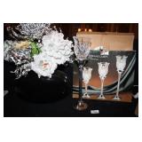SilverPlated Candlesticks w/Lead Crystal Shades(3)