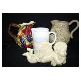 Ceramic Pitchers (3); Cherub Resin Figure