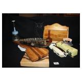 Wooden Kitchen items; Alaskan ULU knife; Trays