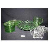Green Glassware-Could be Vaseline Glass; 6 Pieces