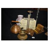 Candlesticks;Vase;Copper like teapot;Candle plates