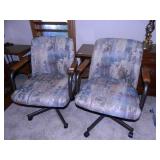 Swivel Chairs on Castors; Fabric Seats-(2);