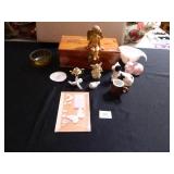 Wooden Box; Assorted Figurines;