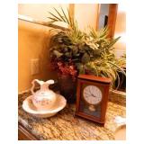 Haeger Pitcher & Bowl; Clock; Silk Arrangement;