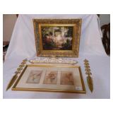 Wall Art; 2-Prints-Framed; 1-Placque w/Flowers;