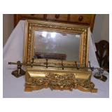 Goldtone Mirror and Shelf; Horse Head Coat Rack;