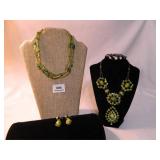 Green Gemstone and Beaded style necklaces (2)