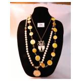 Long Costume Style Jewelry-Owl Necklace;Yellow