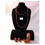 Long Wooden Bead Necklace-Boot Pendant