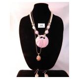 Pink/Pearl Style Necklace(large pendant);Silver