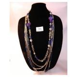 Silver toneBlue/Purple Beads;LongSilvertone strand