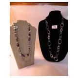 Silvertone CircleNecklace;Pink/silver BeadedStrand