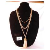 Gold Tone Chain Necklaces-One Tassell Necklace
