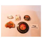 Multicolored Brooches 5 total-Some are wooden