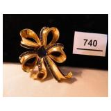 Vintage Bow Brooch w/Navy Blue Stones