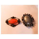 Brooches (2); Dark Metal tones; Orange Stone