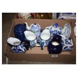 Blue & White Dishes; Assorted Pitchers;