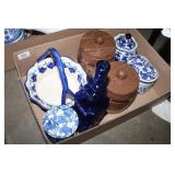 Blue & White Dishes; Basket; Blue Bottle;
