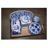 Blue & White Platter; Containers w/Lids;