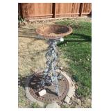 Birdbath Metal Stand; Bowl-Broken;