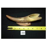Vintage Powder Horn on Wooden Base;