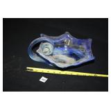 Blue Blown Glass Dish w/Glass Handle;