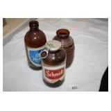 Beer Bottles-(3); Brown Glass;