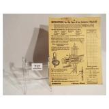 1961 Aermotor Windmill Instruction Page