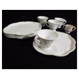 White Glass Snack Trays/Cups (4), Holder