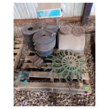 2 ROTARY HOES WHEELS, 7 ROLLS BELTING, GEARBOX