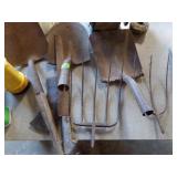 SHOVEL AND PITCH FORKS, NO HANDLES
