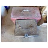 2 METAL BOXES FULL OF ROLLER CHAIN, ALL SIZES