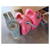 3- PLASTIC FUEL CANS, 1 METAL CAN