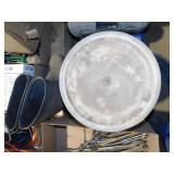 BUCKET OF CONCRETE CLEANER, RUBBER BOOTS