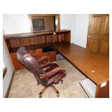 LARGE DESK AND SIDE WING CABINET W/CHAIR