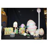 Easter Décor-Eggs in crates; mailbox; baskets
