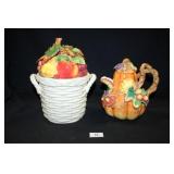 Fitz and Floyd Fruit Cookie jar and Teapot