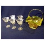 Yellow Glass Stemware (5), Basket