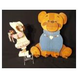 Wood Bonnet Girl, Puppy w/ Pegs