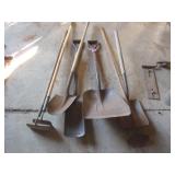 Hand tools, 4- shovels, 2- hoes