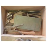 Vise grips, pliers, socket set, hatchet