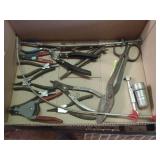 Tin shears, snap ring pliers