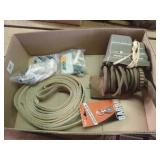 Hand crank winch, knife sharpener, strap