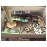 Corner clamp, sand paper, wire wheel,