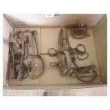 Leg hold traps, scythe, draw knife, saw,