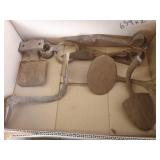 Cast Iron Buggy steps, rake heads, shears,